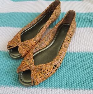 Frye Women's Malorie Woven Green Peep Toe Flat